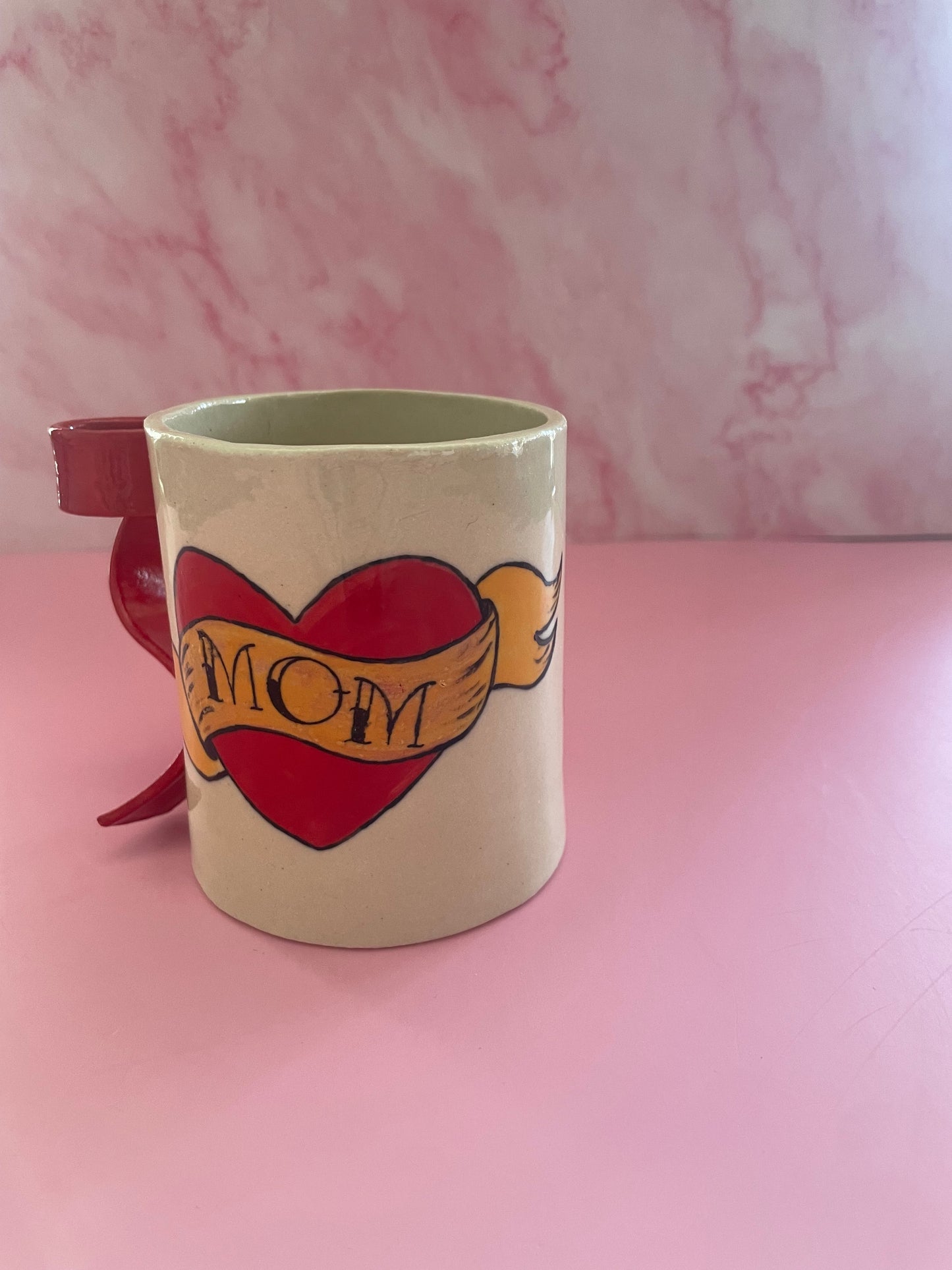 Mom Tattoo Bow Handle Mug